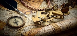 sextant, compass, map